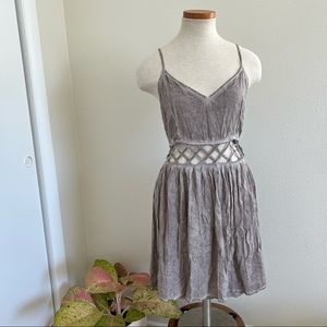 Grey semi tie die dress with middle cut out detail